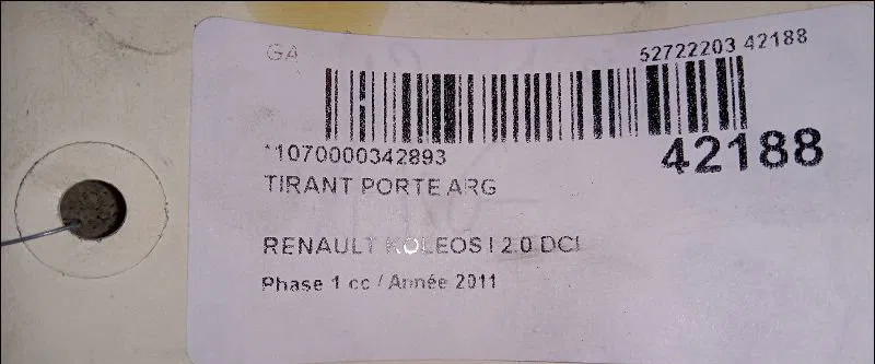 Tirant porte arg Renault KOLEOS I (HY_) 2.0 dci 4x4 (hy0k) (2008) occasion