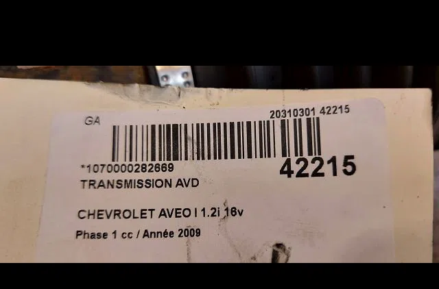 Transmission avant droite Chevrolet AVEO - KALOS 3-5 portes (T250, T255) 1.2 lpg (2008-2011) occasion