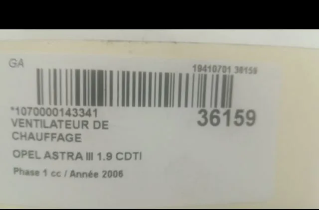 Ventilateur de chauffage Opel ASTRA H GTC (A04) 1.9 cdti (l08) (2005-2010) occasion