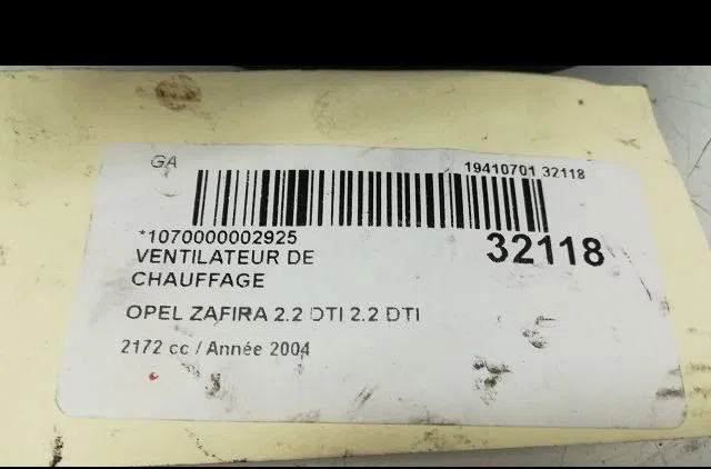 Ventilateur de chauffage OPEL ZAFIRA I 2004 occasion