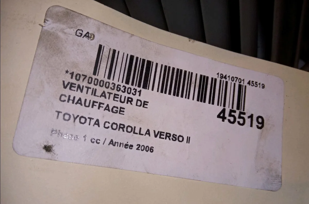 Ventilateur de chauffage Toyota COROLLA Verso (ZER_, ZZE12_, R1_) 2.2 d-4d (aur10_) (2005-2009) 5 portes occasion